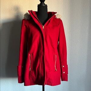 a new day Red Hooded Jacket with Faux Fur Trim